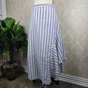 For Cynthia Size Medium Blue White Striped Skirt Linen/Cotton Blend Ruffle NWT